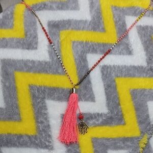 Express Pink and Gold Beaded Necklace with Tassel
